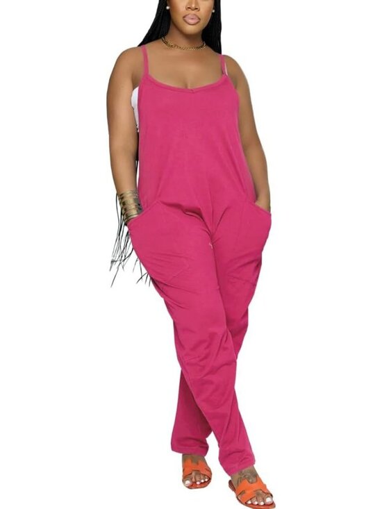 Pants - Casual Loose Strap Overalls Jumpsuit for Women with Pockets - Comfy & Stylish